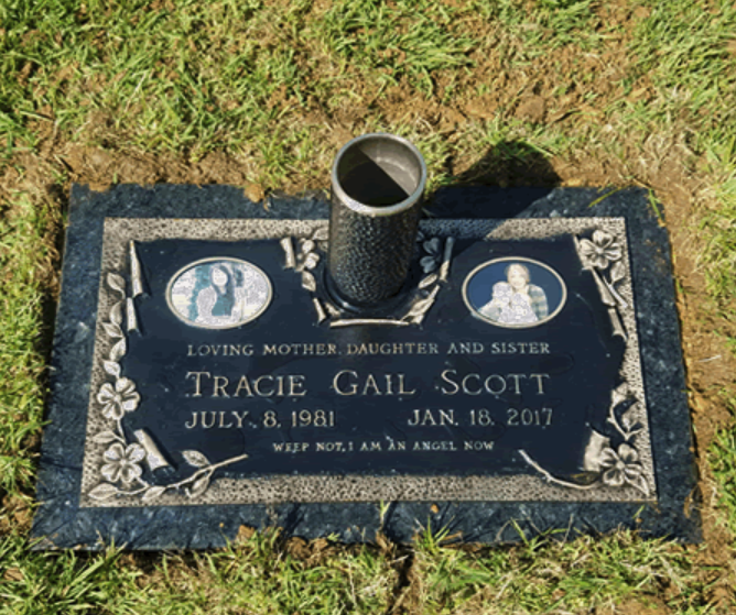Scott Flat Bronze Grave Marker With Bronze Vase