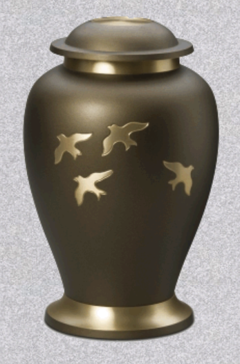 Bronze Cremation Urn With Polished Birds