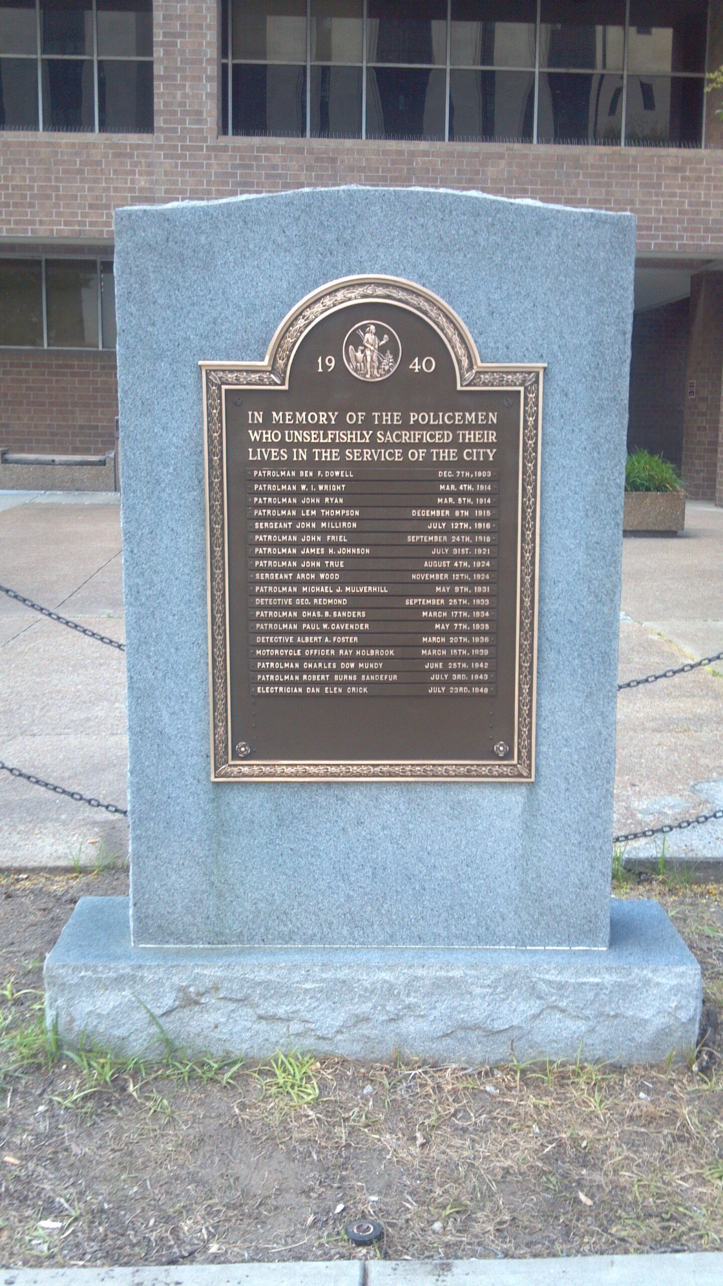 Metro Police 1940 Plaque